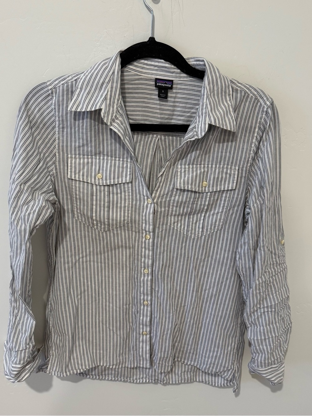 Patagonia Women's Striped Button-Up Shirt Small Organic Cotton Casual Classic